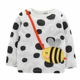 1 Stk Jenter Cute Bee Print Patch Langermet T-skjorte Hals Crew For Winter