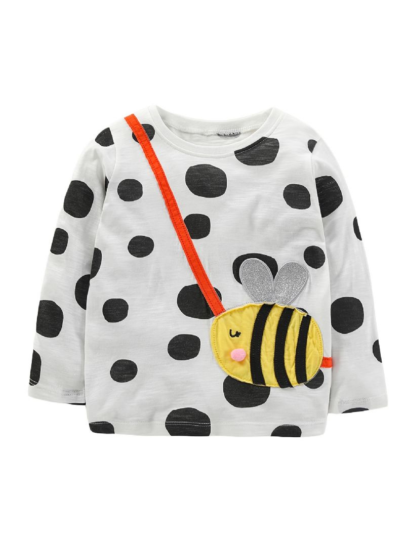 1 Stk Jenter Cute Bee Print Patch Langermet T-skjorte Hals Crew For Winter