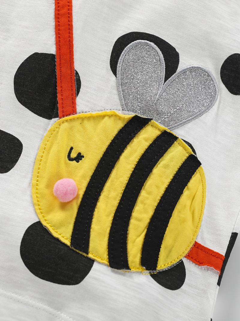 1 Stk Jenter Cute Bee Print Patch Langermet T-skjorte Hals Crew For Winter