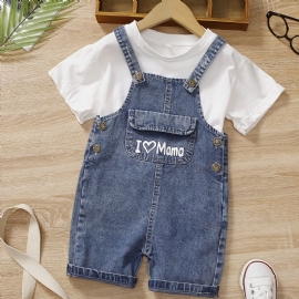 2stk Baby Gutter Casual Solid T-skjorte & Dongeribuksesett