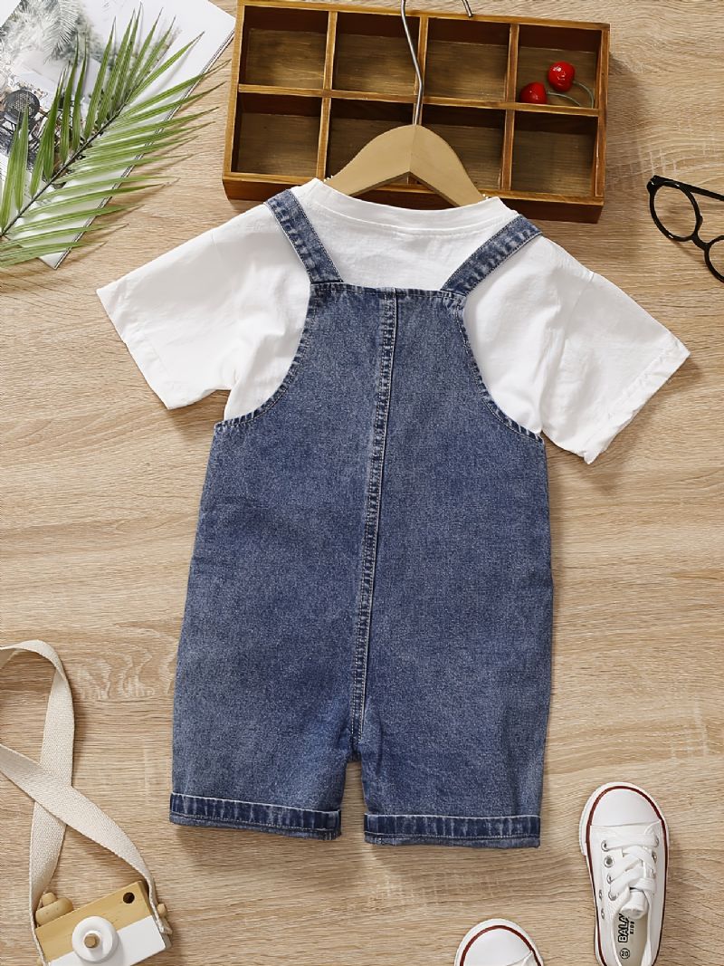 2stk Baby Gutter Casual Solid T-skjorte & Dongeribuksesett