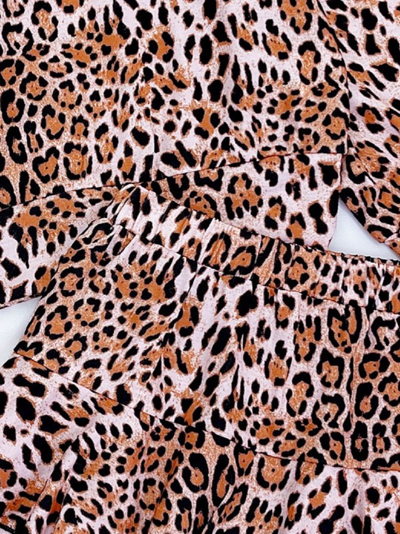 2stk Jenter Leopard Print Skjørt Langermet T-skjorte Sett
