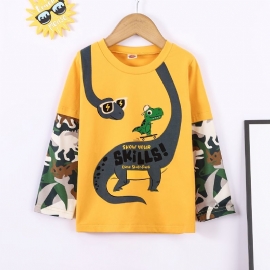 Baby Gutter Spleising Langermet T-skjorte Dinosaur Print Rundhals Bottoming Topp