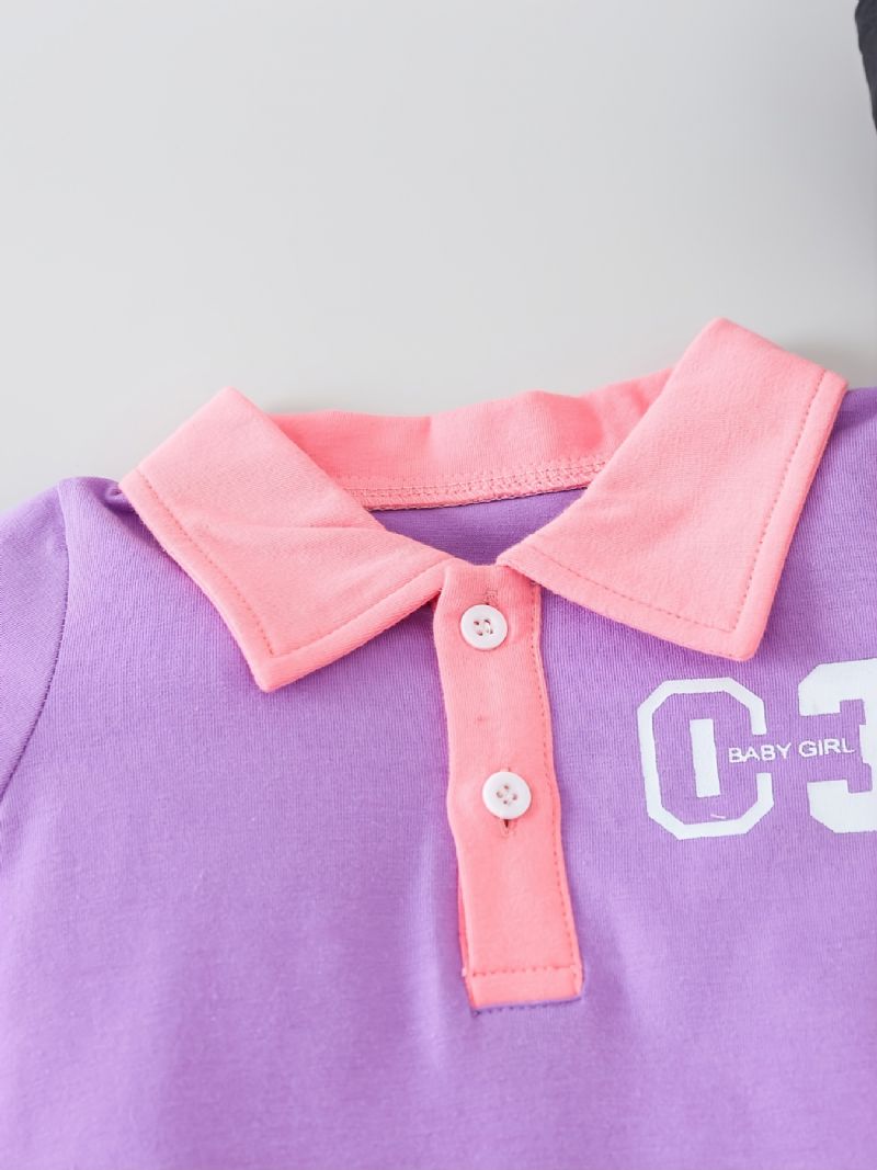 Baby Jenter Casual Letter Print Polo T-skjorte Kjole Lilla Og Rosa