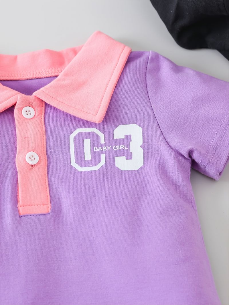 Baby Jenter Casual Letter Print Polo T-skjorte Kjole Lilla Og Rosa