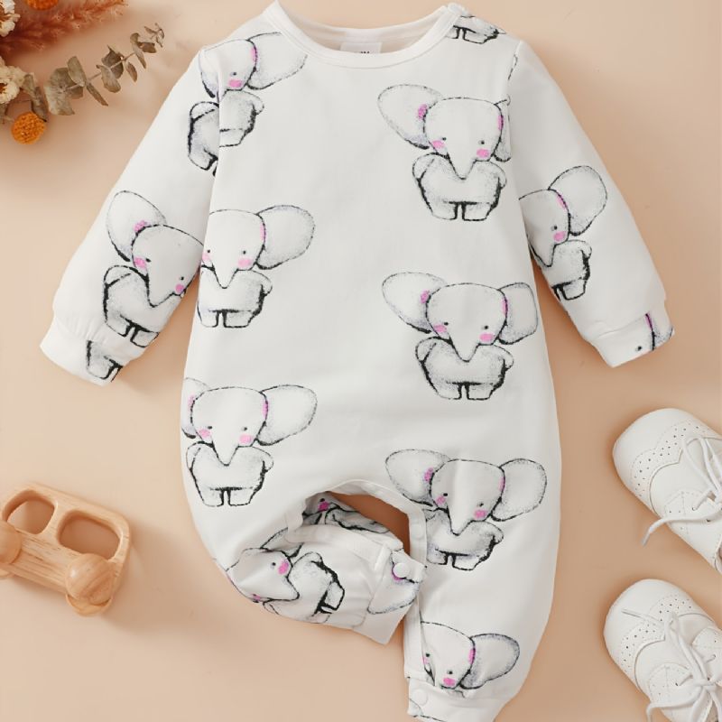 Baby Jenter Elephant Print Langermet Onesie