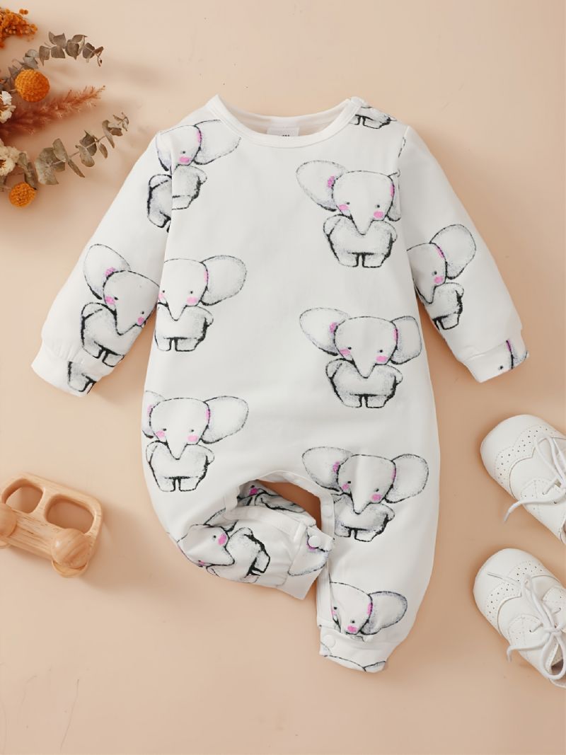 Baby Jenter Elephant Print Langermet Onesie