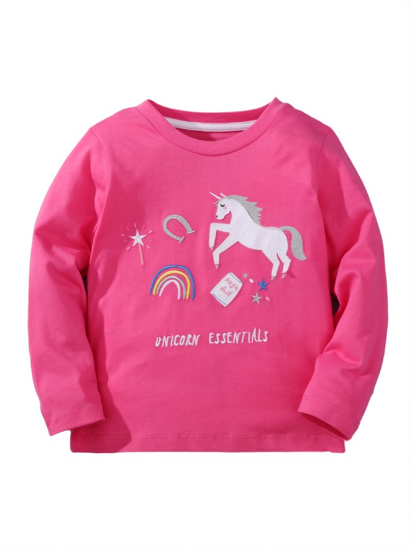 Baby Jenter Langermede T-skjorter Rundhals Søt Unicorn Print Topper Barneklær