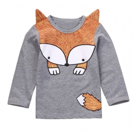 Baby Jenter Langermede T-skjorter Rundhals Tegneserie Fox Print Topper Barneklær