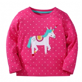 Baby Jenter T-shirt Rund Hals Langermet Unicorn Dots Print Topper Barneklær