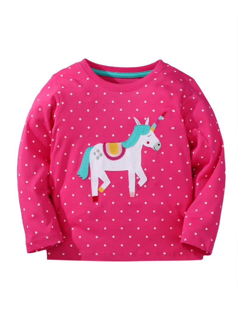 Baby Jenter T-shirt Rund Hals Langermet Unicorn Dots Print Topper Barneklær