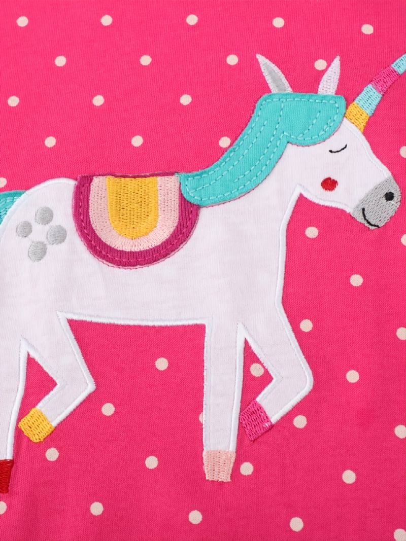 Baby Jenter T-shirt Rund Hals Langermet Unicorn Dots Print Topper Barneklær