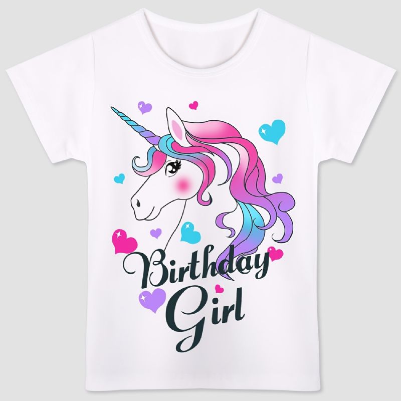 Barn Rosa Lilla Unicorn Birthday Jent T-skjorte Barneklær Til Sommeren