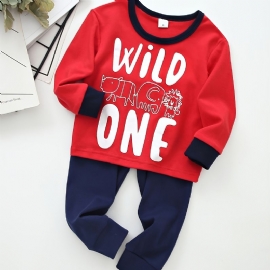 Guttens Letter Wild One Crew Neck Cotton Langermet T-skjorte Jogger Joggebuksesett