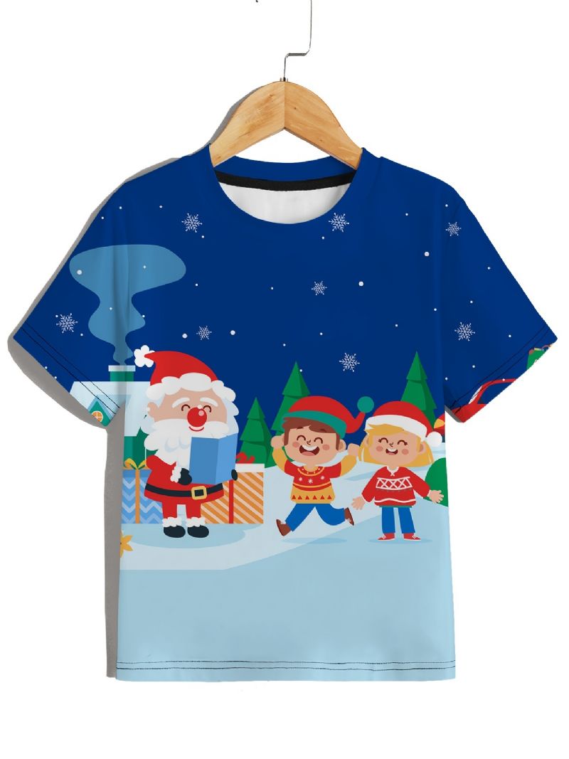 Gutter T-skjorte Med Rund Hals Casual Crop Sleeve 3d-mønster Digital Print Christmas Tee