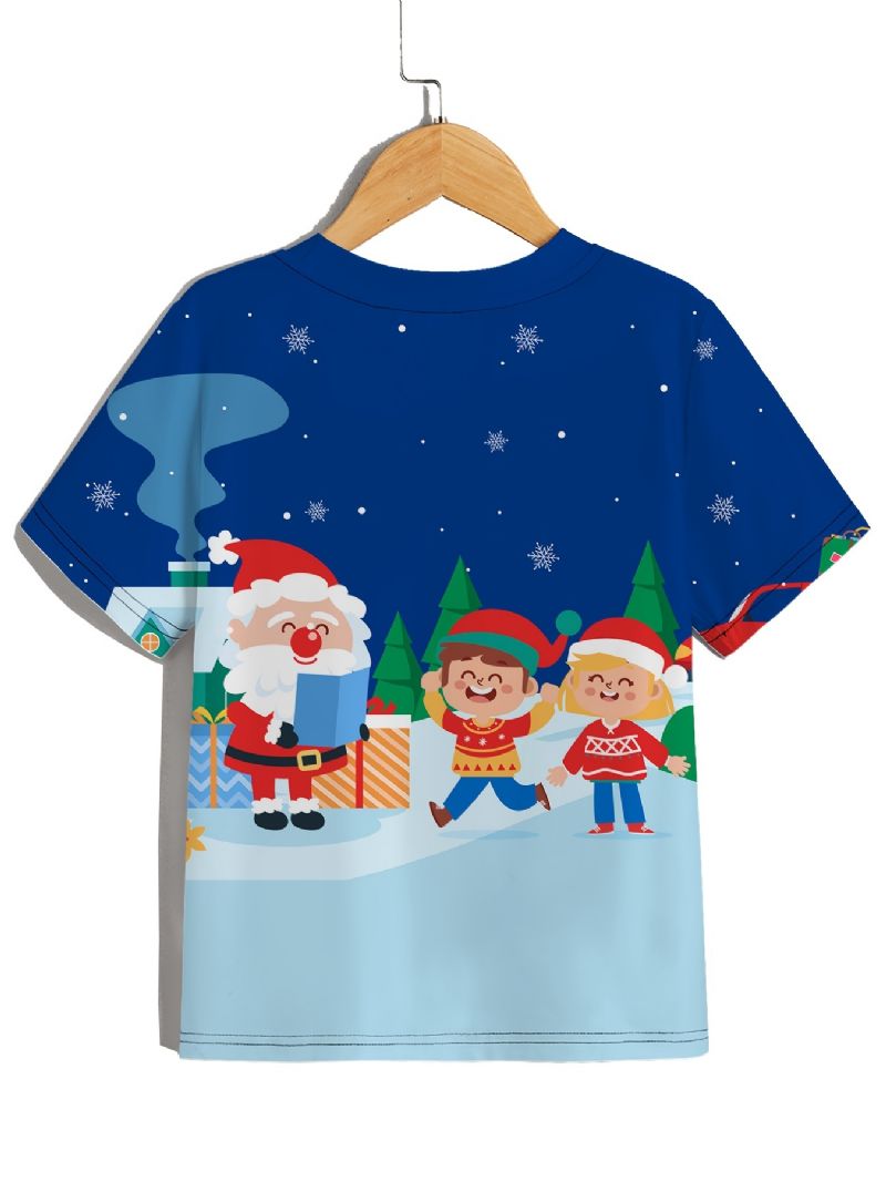Gutter T-skjorte Med Rund Hals Casual Crop Sleeve 3d-mønster Digital Print Christmas Tee
