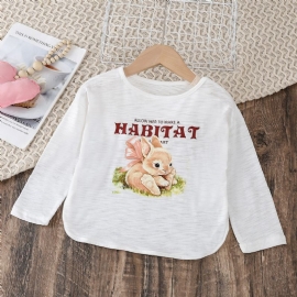 Jenter Cartoon Cute Bunny Print Langermet T-skjorte