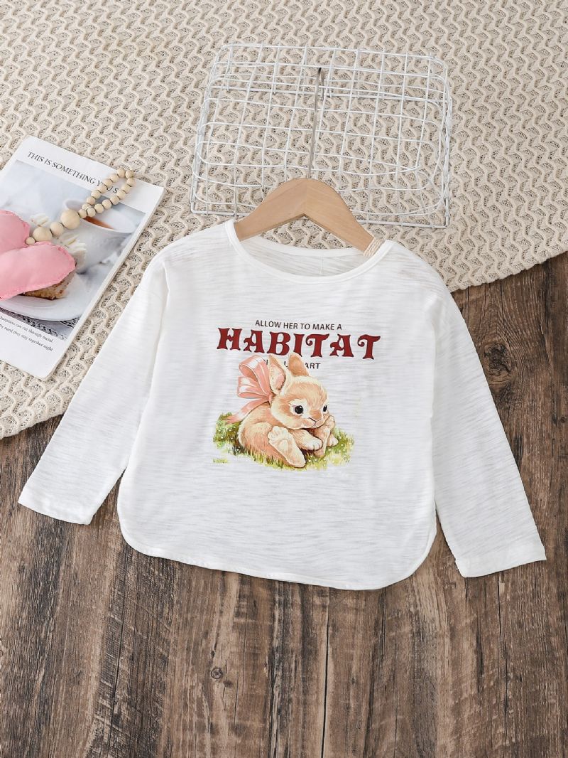 Jenter Cartoon Cute Bunny Print Langermet T-skjorte