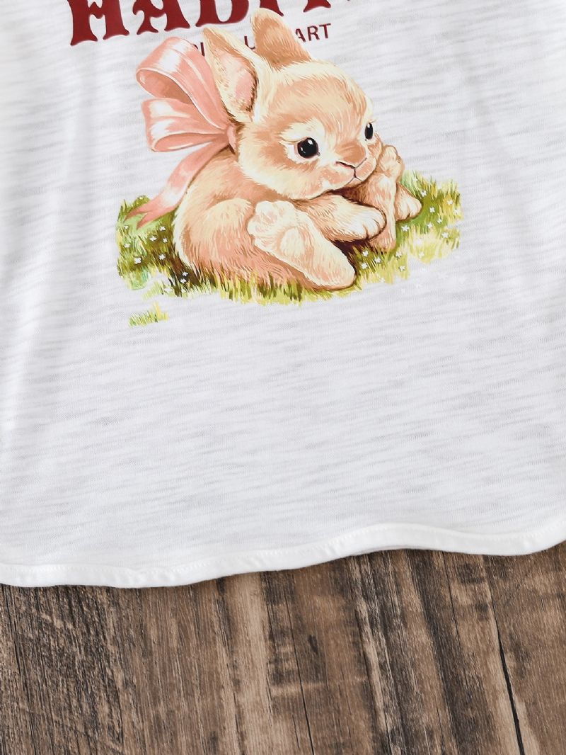 Jenter Cartoon Cute Bunny Print Langermet T-skjorte