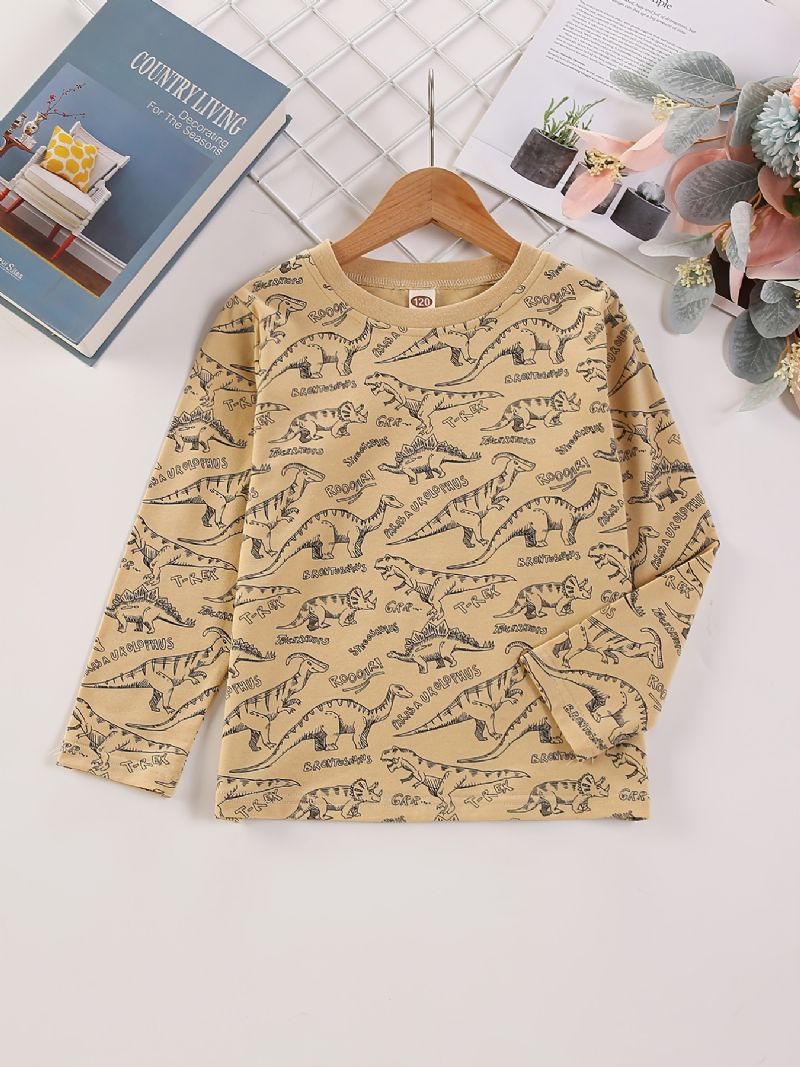 Jenter Casual Pullover Langermet Crew Neck T-skjorte Med Tegneserie Dinosaur Print