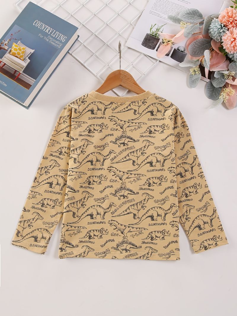 Jenter Casual Pullover Langermet Crew Neck T-skjorte Med Tegneserie Dinosaur Print