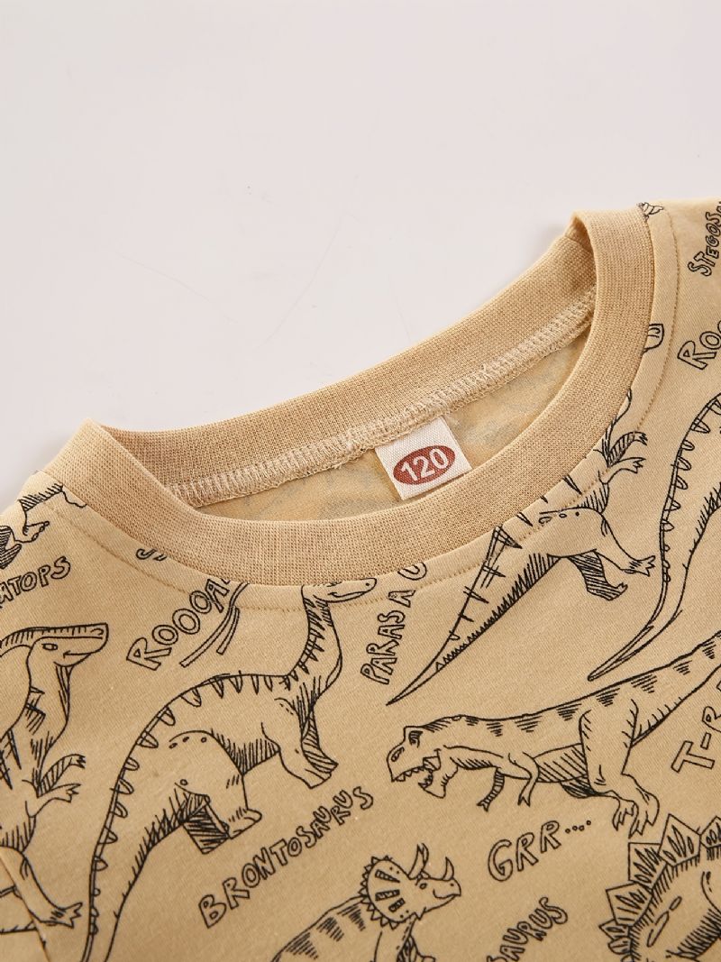 Jenter Casual Pullover Langermet Crew Neck T-skjorte Med Tegneserie Dinosaur Print