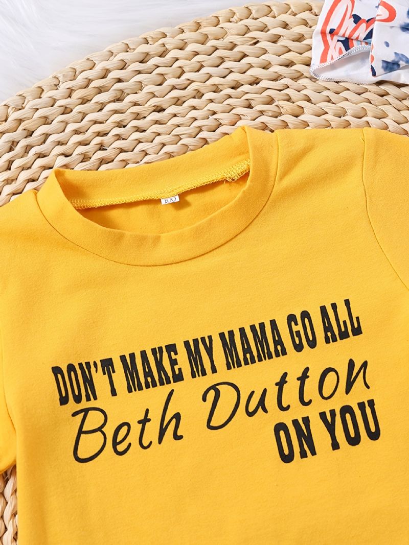 Jenter Causal Cute Beth Dutton Print T-skjorte & Letter Blomsterprint Shorts Og Sløyfe Pannebånd