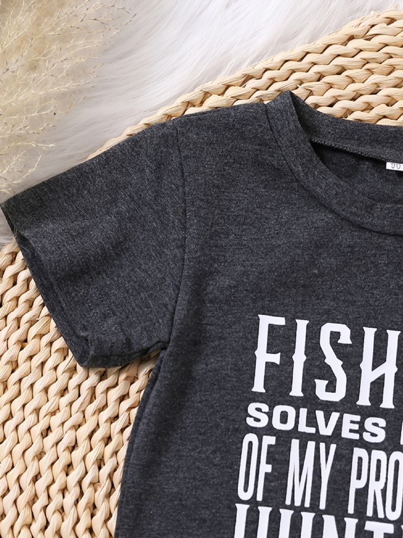 Jenter Causal Fishing Print T-skjorte & Fish Shorts & Bow Head Tie Rope