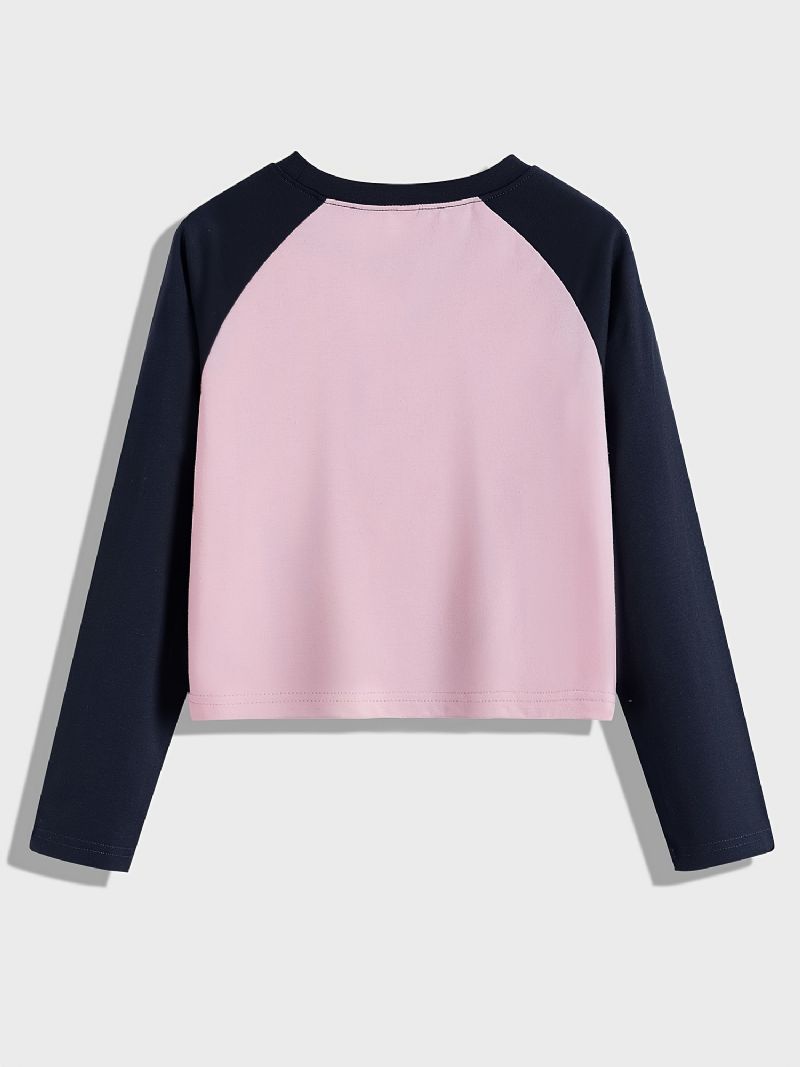 Jenter Colorblock Kontrast T-skjorte Med Rund Hals Og Lange Ermer