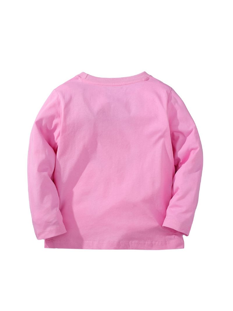 Jenter Long Sleeve Tee Dinosaur Print Rosa T-skjorte Med Rund Hals