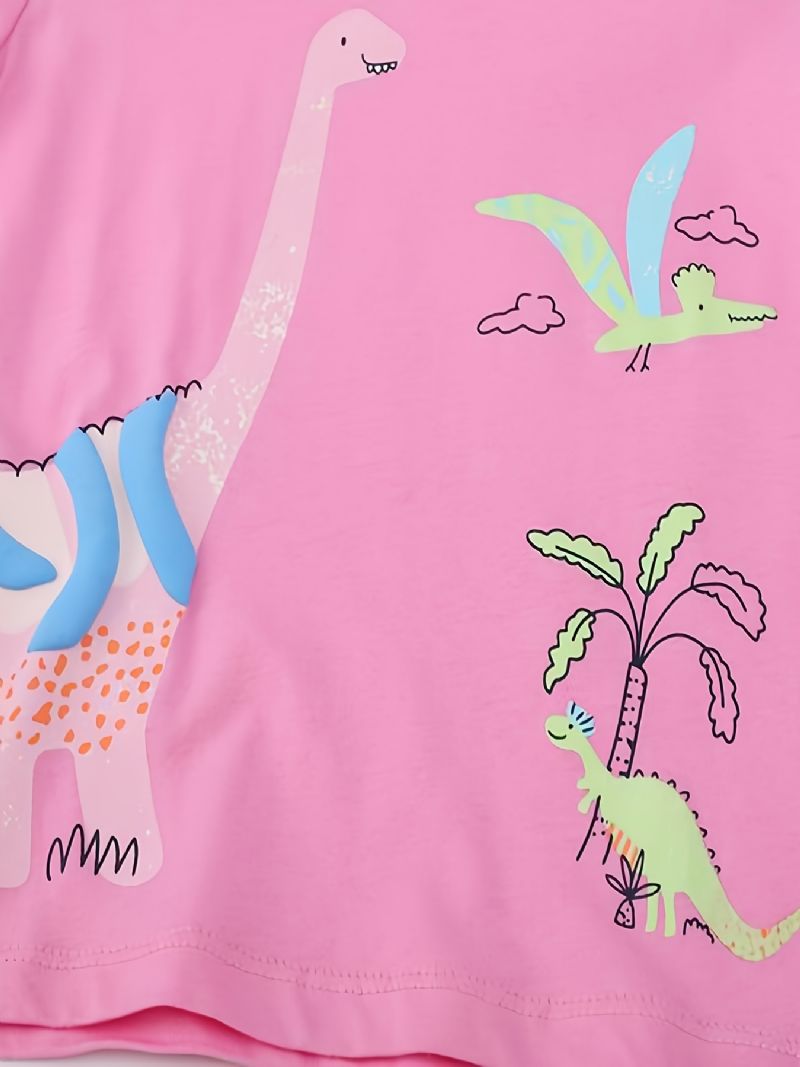 Jenter Long Sleeve Tee Dinosaur Print Rosa T-skjorte Med Rund Hals