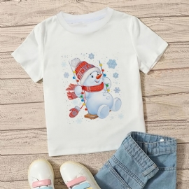 Jenter Søt Casual Snowman Print T-skjorte Til Julefest