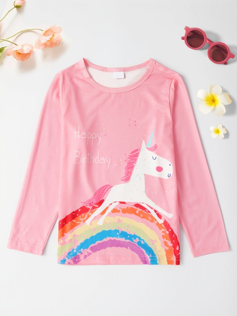 Jenter Unicorn Print Rundhals Langermet T-skjorte Vår Høst