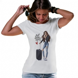 Luggage Jenter Print Crew Neck T-skjorte Casual Løs Kortermet Mote Sommer T-skjorter Overdeler Dameklær