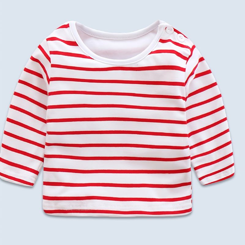 Småbarn Baby Jenter Casual Søt Langermet Stripete T-skjorte Med Rund Hals