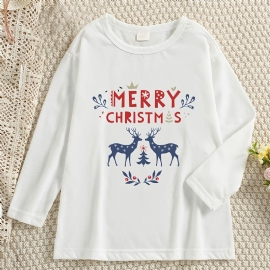 Småbarn Jent Christmas Floral Letter Print T-skjorte