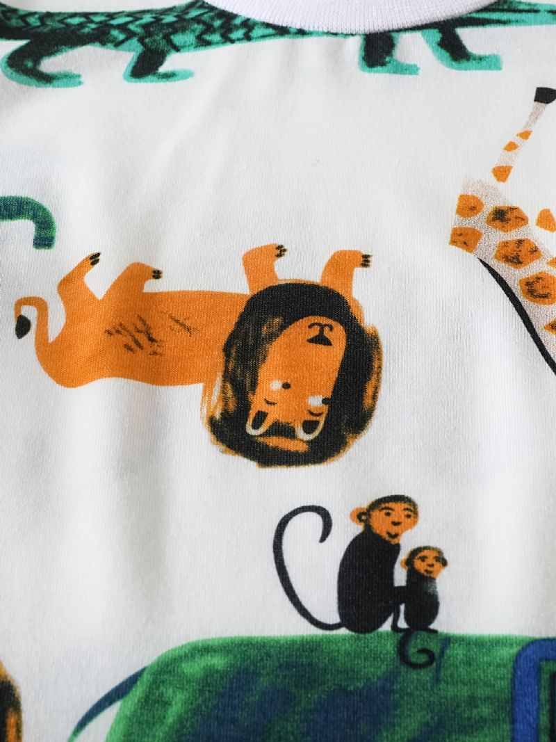 Tegneserie T-skjorte Med Dyretrykk Og Ensfargede Shortser For Gutter Småbarn Spedbarn Nyfødte