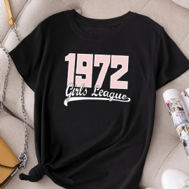 Uformelt 1972 Jenter League-trykk T-skjorte Med Rund Hals Løs Kortermet Mote Sommer-t-skjorter Overdeler Dameklær