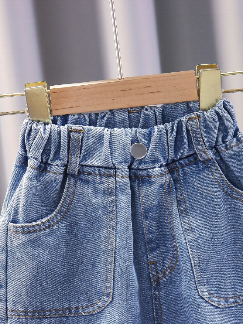 1 Stk Gutter Blå Casual Denim Jeans Med Lomme Til Vinter