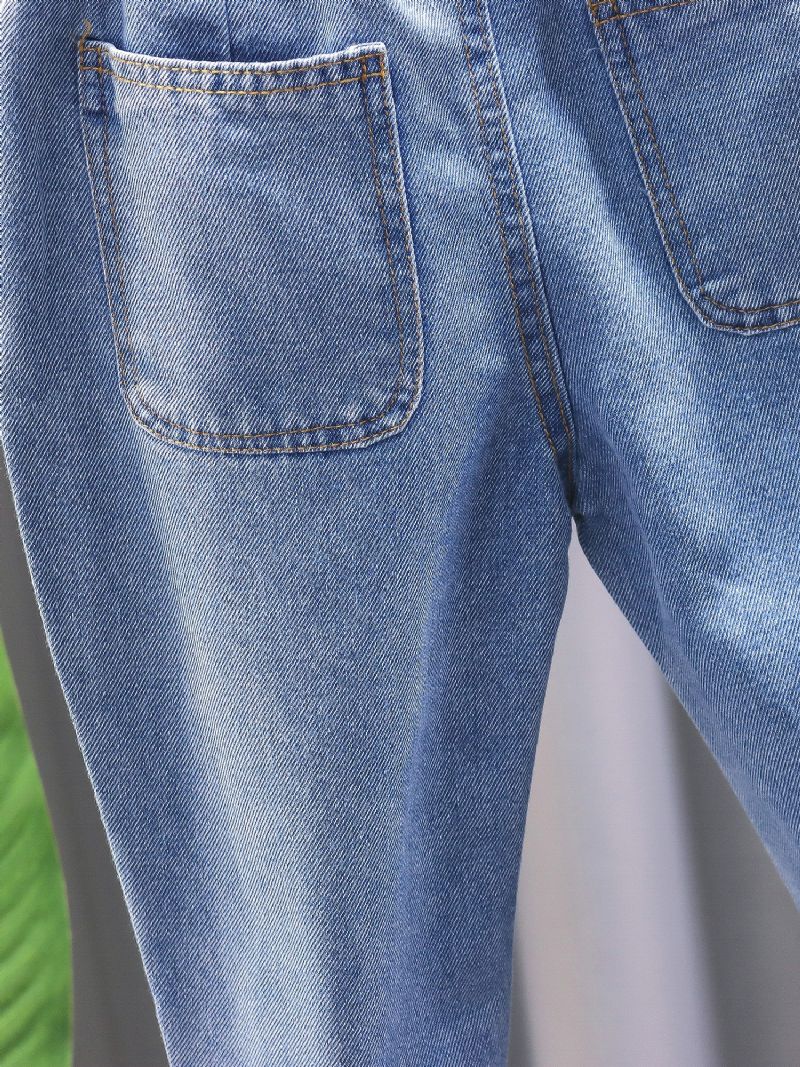 1 Stk Gutter Blå Casual Denim Jeans Med Lomme Til Vinter