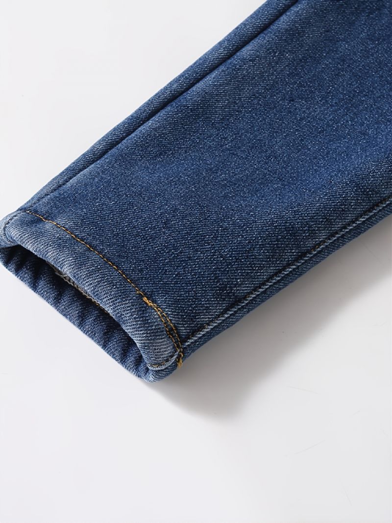 1 Stk Gutter Casual Fleece Thermal Denim Jeans For Vinter