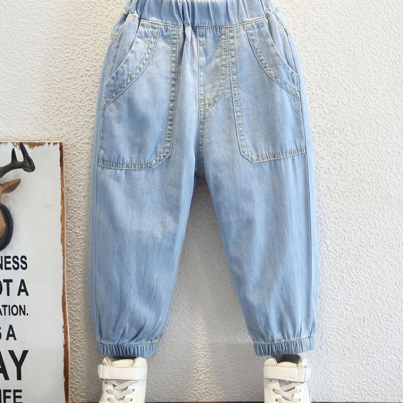 1stk Gutter Casual Denim Jeans Med Lomme Til Vinter