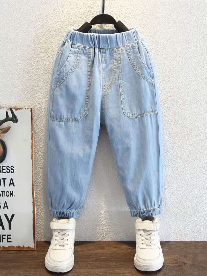 1stk Gutter Casual Denim Jeans Med Lomme Til Vinter