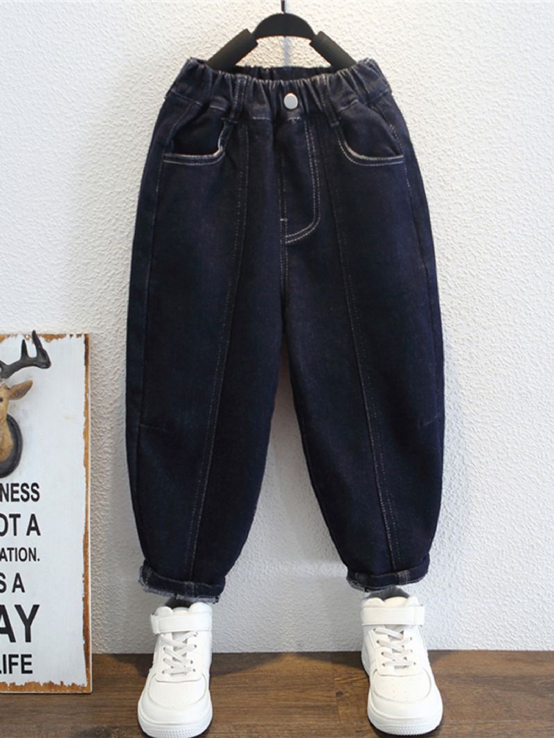 1stk Gutter Casual Denim Jeans Med Lomme Til Vinter