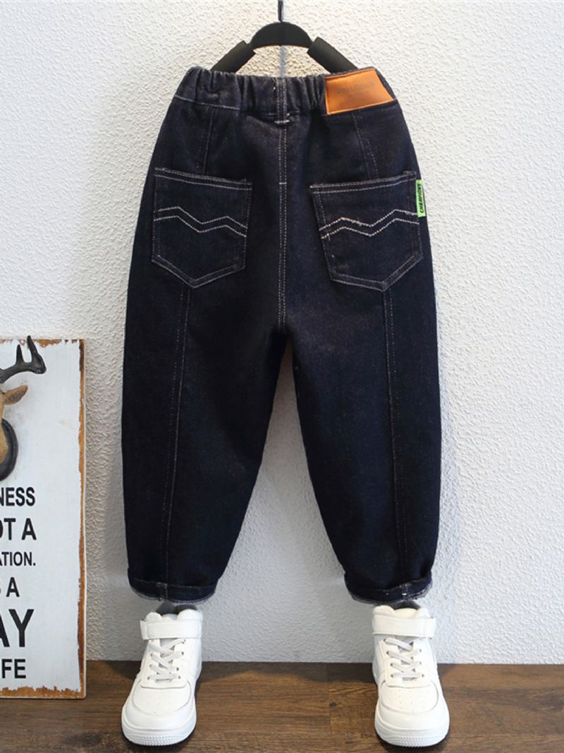 1stk Gutter Casual Denim Jeans Med Lomme Til Vinter