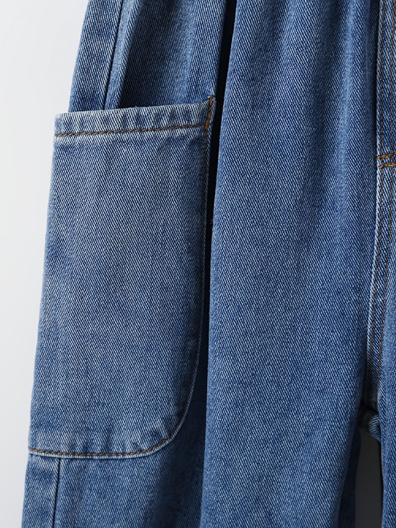 Avsmalnende Jeans I Bomull For Gutter Med Lommer Og Elastisk Linning