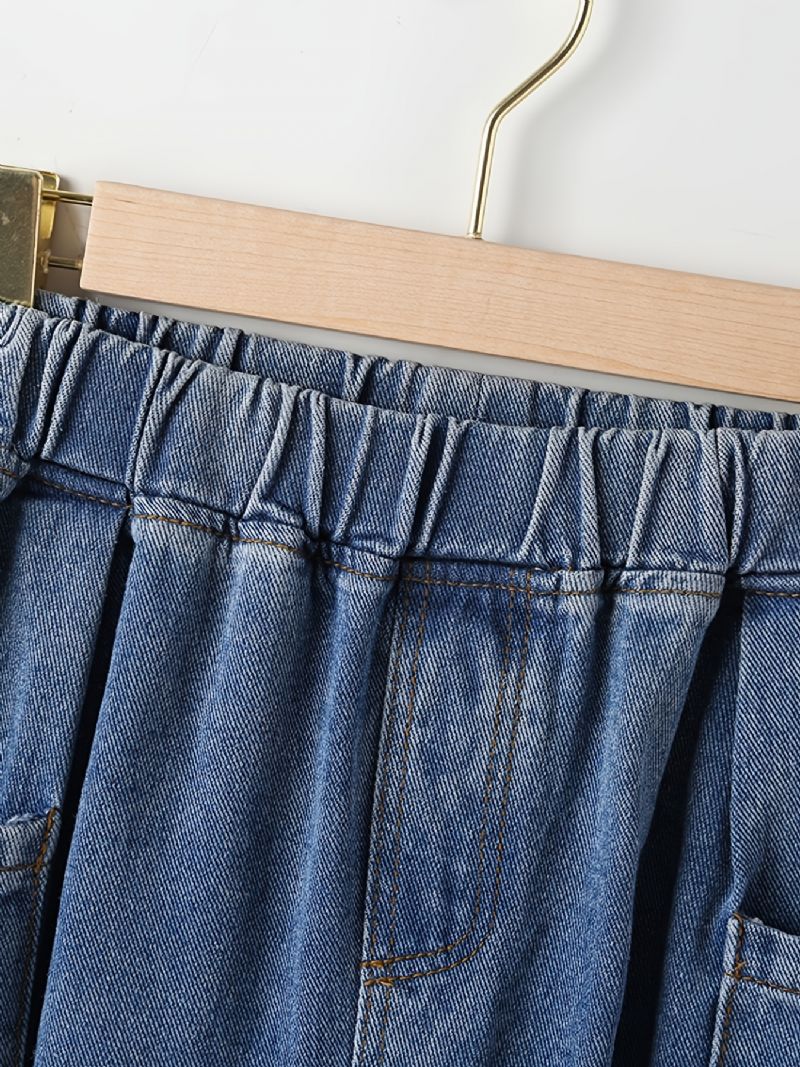 Avsmalnende Jeans I Bomull For Gutter Med Lommer Og Elastisk Linning