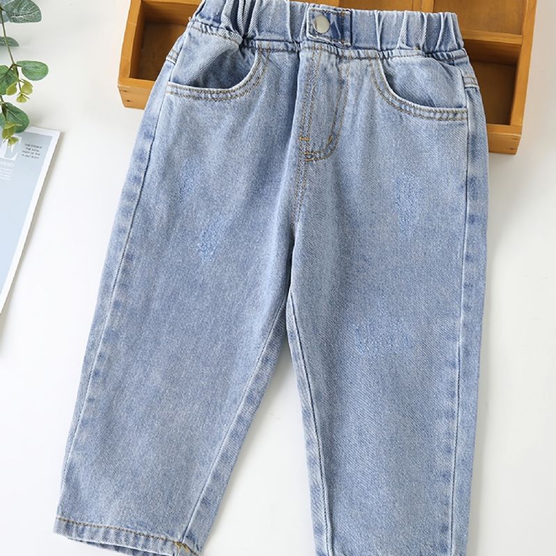 Baby Barn Gutter Solid Jeans Elastisk Midje Denimbukser Barneklær