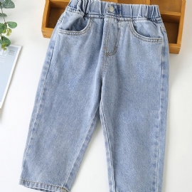 Baby Barn Gutter Solid Jeans Elastisk Midje Denimbukser Barneklær