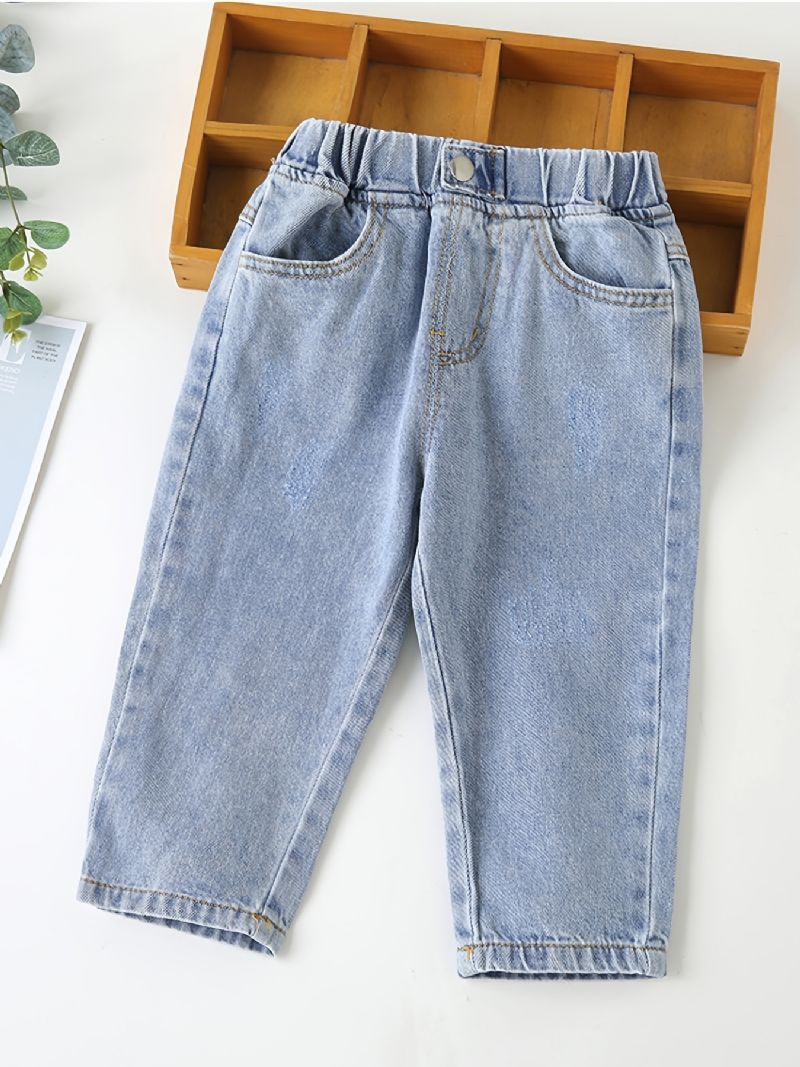 Baby Barn Gutter Solid Jeans Elastisk Midje Denimbukser Barneklær